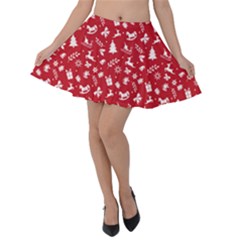 Red Christmas Pattern Velvet Skater Skirt by patternstudio