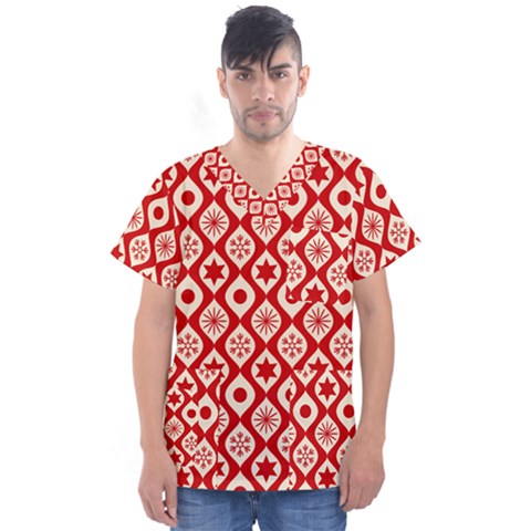 Ornate Christmas Decor Pattern Men s V-neck Scrub Top by patternstudio