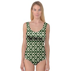 Green Ornate Christmas Pattern Princess Tank Leotard  by patternstudio