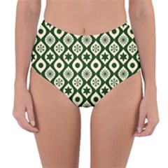 Green Ornate Christmas Pattern Reversible High-waist Bikini Bottoms by patternstudio