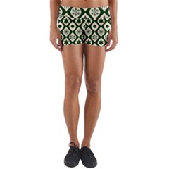 Green Ornate Christmas Pattern Yoga Shorts by patternstudio