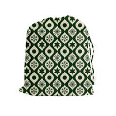 Green Ornate Christmas Pattern Drawstring Pouches (extra Large) by patternstudio