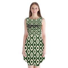 Green Ornate Christmas Pattern Sleeveless Chiffon Dress  