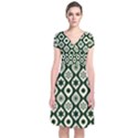 Green Ornate Christmas Pattern Short Sleeve Front Wrap Dress View1