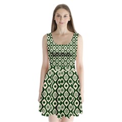 Green Ornate Christmas Pattern Split Back Mini Dress  by patternstudio