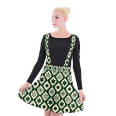 Green Ornate Christmas Pattern Suspender Skater Skirt by patternstudio