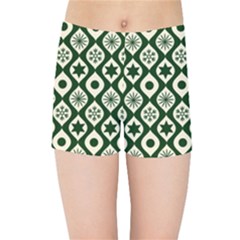 Green Ornate Christmas Pattern Kids Sports Shorts by patternstudio