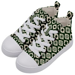 Green Ornate Christmas Pattern Kid s Mid-top Canvas Sneakers