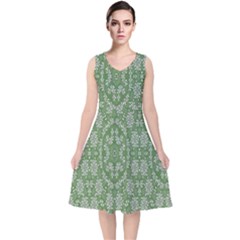 Art Pattern Design Holiday Color V-neck Midi Sleeveless Dress 