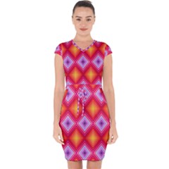 Texture Surface Orange Pink Capsleeve Drawstring Dress 