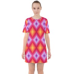 Texture Surface Orange Pink Sixties Short Sleeve Mini Dress