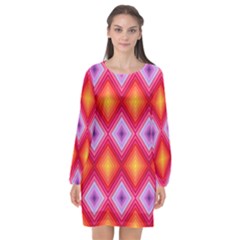 Texture Surface Orange Pink Long Sleeve Chiffon Shift Dress  by Celenk