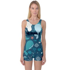 Cool Sea Life Pattern One Piece Boyleg Swimsuit by Bigfootshirtshop