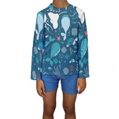 Cool Sea Life Pattern Kids  Long Sleeve Swimwear by Bigfootshirtshop