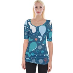 Cool Sea Life Pattern Wide Neckline Tee