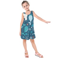 Cool Sea Life Pattern Kids  Sleeveless Dress by Bigfootshirtshop