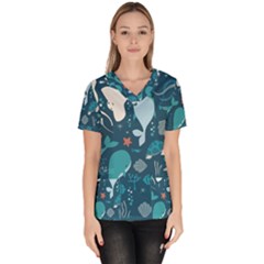 Cool Sea Life Pattern Scrub Top