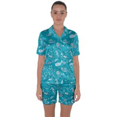 Fun Everyday Sea Life Satin Short Sleeve Pyjamas Set