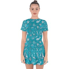 Fun Everyday Sea Life Drop Hem Mini Chiffon Dress by Bigfootshirtshop