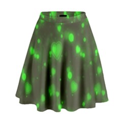 Neon Green Bubble Hearts High Waist Skirt by PodArtist