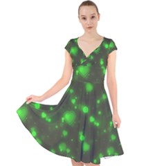 Neon Green Bubble Hearts Cap Sleeve Front Wrap Midi Dress