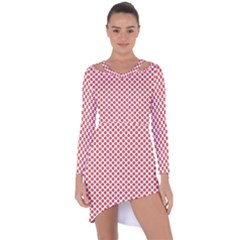 Sexy Red And White Polka Dot Asymmetric Cut-out Shift Dress by PodArtist