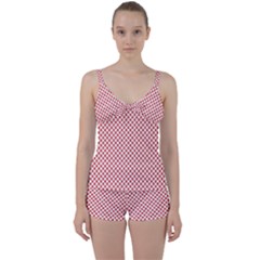 Sexy Red And White Polka Dot Tie Front Two Piece Tankini by PodArtist