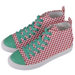 Sexy Red And White Polka Dot Women s Mid-top Canvas Sneakers by PodArtist