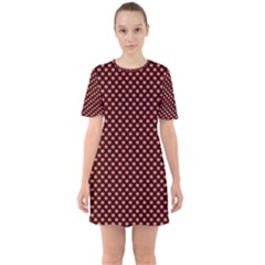 Sexy Red And Black Polka Dot Sixties Short Sleeve Mini Dress