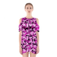 Hot Pink Catmouflage Camouflage Shoulder Cutout One Piece by PodArtist