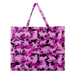 Hot Pink Catmouflage Camouflage Zipper Large Tote Bag by PodArtist