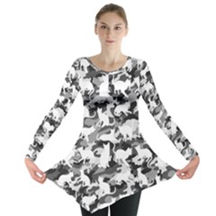 Black And White Catmouflage Camouflage Long Sleeve Tunic  by PodArtist