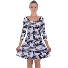 Black And White Catmouflage Camouflage Quarter Sleeve Skater Dress