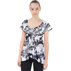 Black And White Catmouflage Camouflage Lace Front Dolly Top