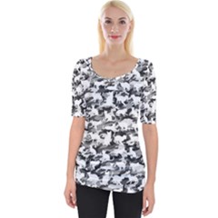 Black And White Catmouflage Camouflage Wide Neckline Tee