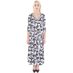 Black And White Catmouflage Camouflage Quarter Sleeve Wrap Maxi Dress