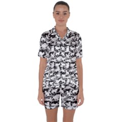 Black And White Catmouflage Camouflage Satin Short Sleeve Pyjamas Set by PodArtist