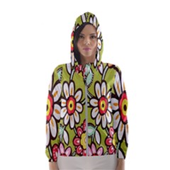 Flowers Fabrics Floral Design Hooded Wind Breaker (Women)