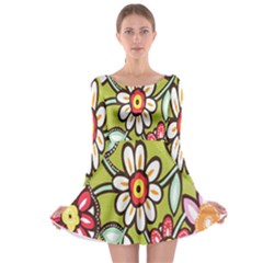 Flowers Fabrics Floral Design Long Sleeve Skater Dress