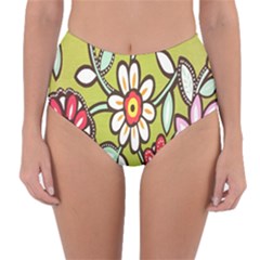 Flowers Fabrics Floral Design Reversible High-Waist Bikini Bottoms