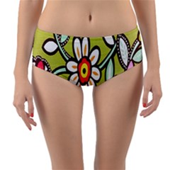 Flowers Fabrics Floral Design Reversible Mid-Waist Bikini Bottoms