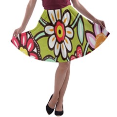 Flowers Fabrics Floral Design A-line Skater Skirt by Celenk