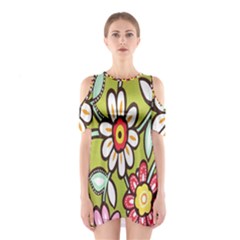 Flowers Fabrics Floral Design Shoulder Cutout One Piece