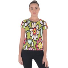 Flowers Fabrics Floral Design Short Sleeve Sports Top 