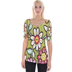 Flowers Fabrics Floral Design Wide Neckline Tee