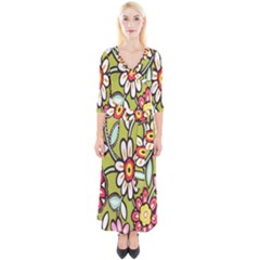 Flowers Fabrics Floral Design Quarter Sleeve Wrap Maxi Dress