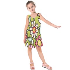 Flowers Fabrics Floral Design Kids  Sleeveless Dress by Celenk