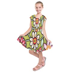 Flowers Fabrics Floral Design Kids  Short Sleeve Dress by Celenk