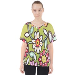 Flowers Fabrics Floral Design V-neck Dolman Drape Top