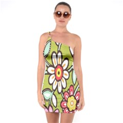 Flowers Fabrics Floral Design One Soulder Bodycon Dress